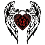 Переводная татуировка "Крылья с красным сердцем"