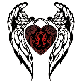 Переводная татуировка "Крылья с красным сердцем"