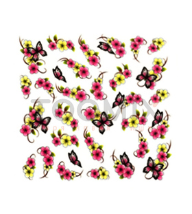Водная наклейка для ногтей «Бабочки и цветы»