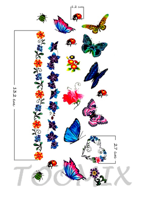 Татуировка переводная «Жучки, бабочки, цветы»