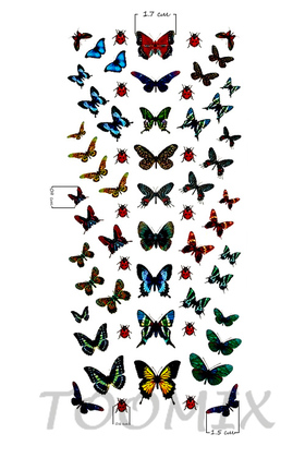Тату переводная «Бабочки маленькие цветные»