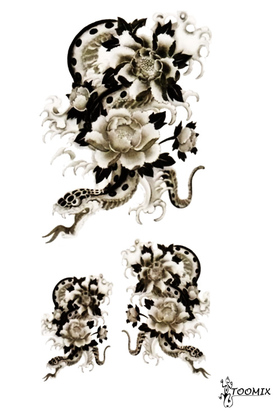Татуировка переводная "Змея и роза"
