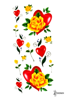 Тату наклейка «Красное сердце с розой»